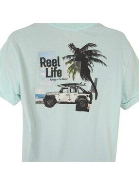Reel Life Surfing T Shirt Mens Size Large Blue Raised On The Water
